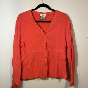 Talbots Women’s Large Petite V-neck Button up Ribbed sweater‎ cardigan Orange